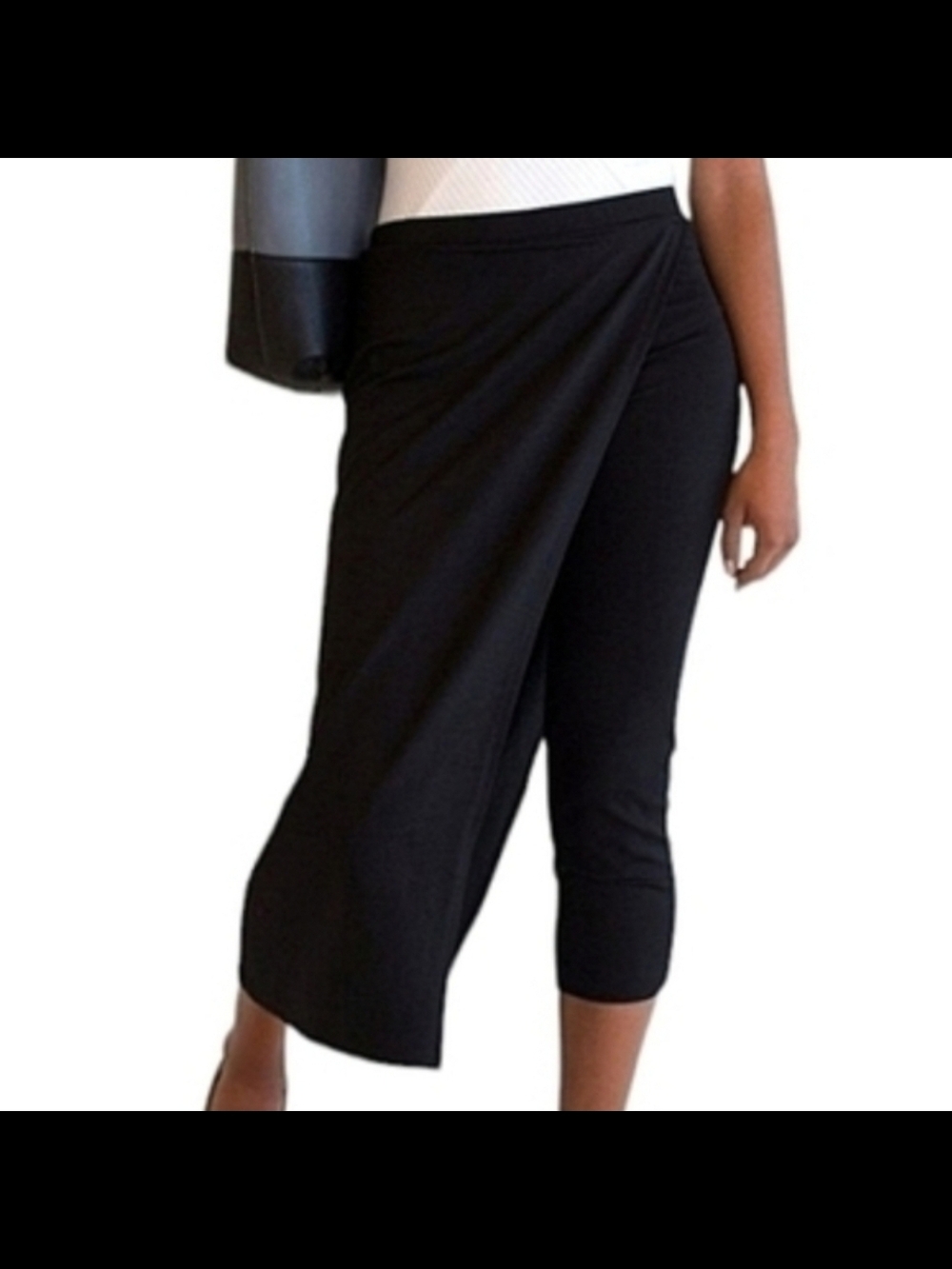 Betabrand Black Draped Asymmetric Capri Pants